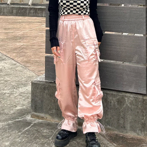 [BUNJANG] Jouetie Pink Satin Cargo Pants Y2K Gyaru / jouetie 핑크 새틴 카고 팬츠 y2k 갸루