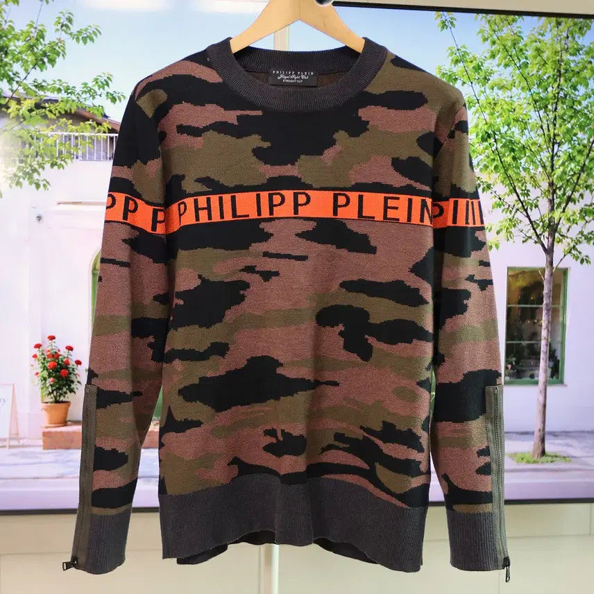 [BUNJANG] Philipp Plein Camo Pattern Knit Orange Logo Detail / 흔한 니트 말고 필립플레인 감성 한 스푼