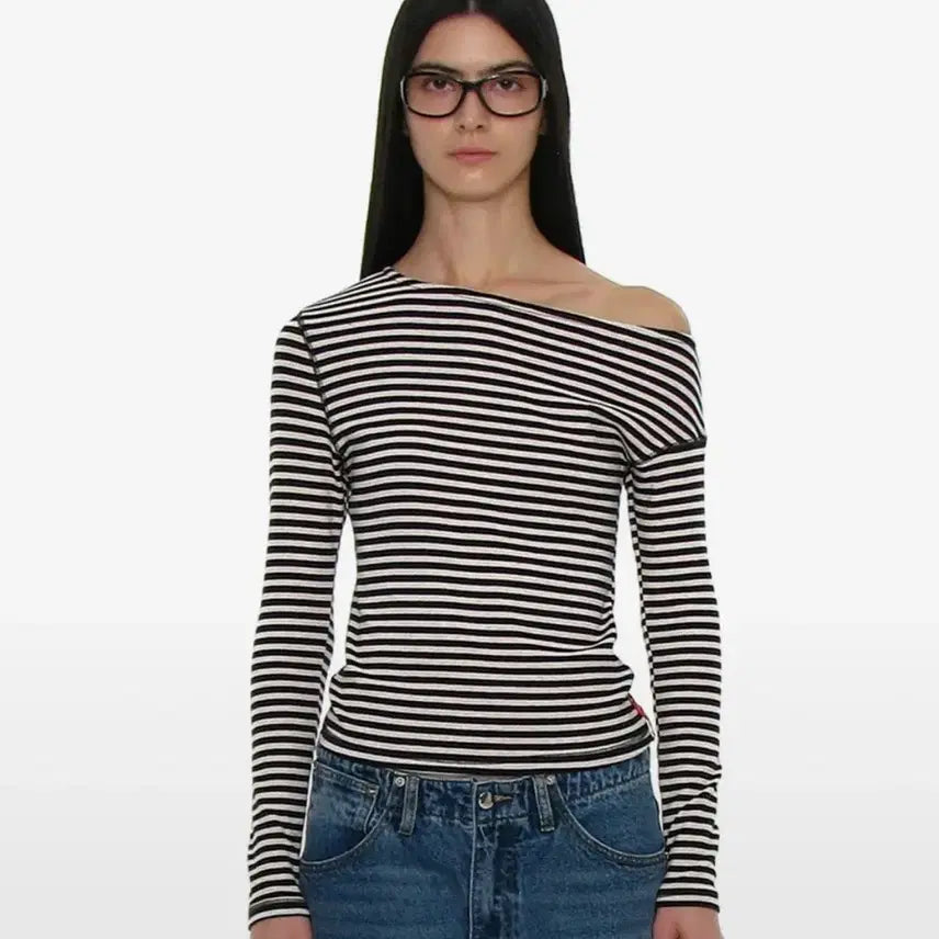 [BUNJANG] Partimento Woman Unbalanced Jersey Sleeve Top_Black Stripe / 파르티멘토 우몬 언발란스드 저지 슬리브 탑_블랙 스트라이프