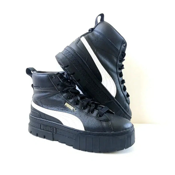 [BUNJANG] Puma Maze Mid Black White Leather Platform Sneakers (240) / 푸마 스니커즈 블랙 화이트:240
