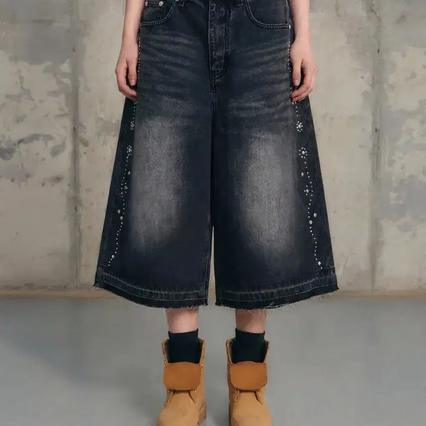 [BUNJANG] Unisure Lab Bermuda Stud Denim Pants Large / 언유즈랩 버뮤다 스터드 데님 팬츠 새제품 싸게 팔아요