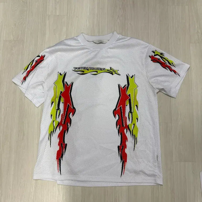 [BUNJANG] Fetch Sunday Racing Short Sleeve T-Shirt White M / 페치선데이 fetch 레이싱 반팔 티셔츠 화이트 M 사이즈