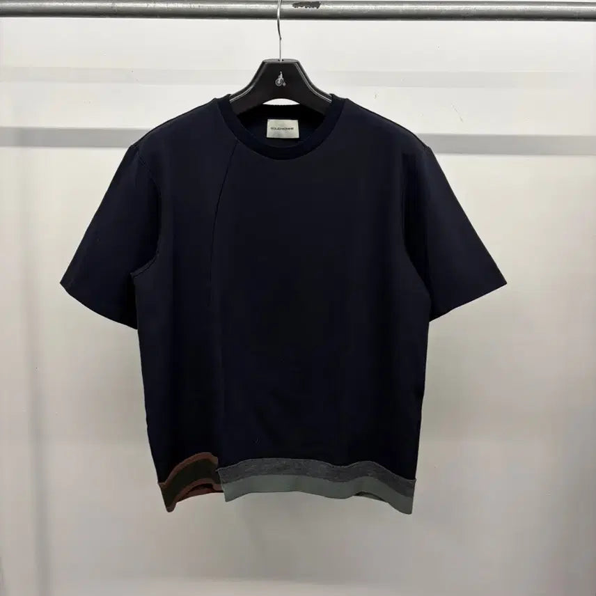 [BUNJANG] Solid Homme Men's Asymmetrical Cut Round Neck Short Sleeve T-Shirt / (100) 남성용 솔리드 옴므 비대칭 절개 포인트 라운드 반팔 티셔츠