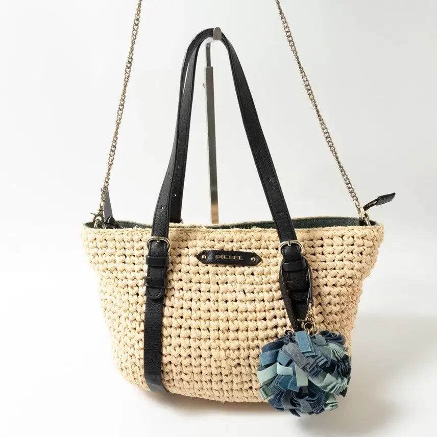 [BUNJANG] Diesel Women's 2-Way Raffia Leather Basket Tote Bag / 디젤 (DIESEL) 여성 2WAY 라피아 레더 바스켓 토트백