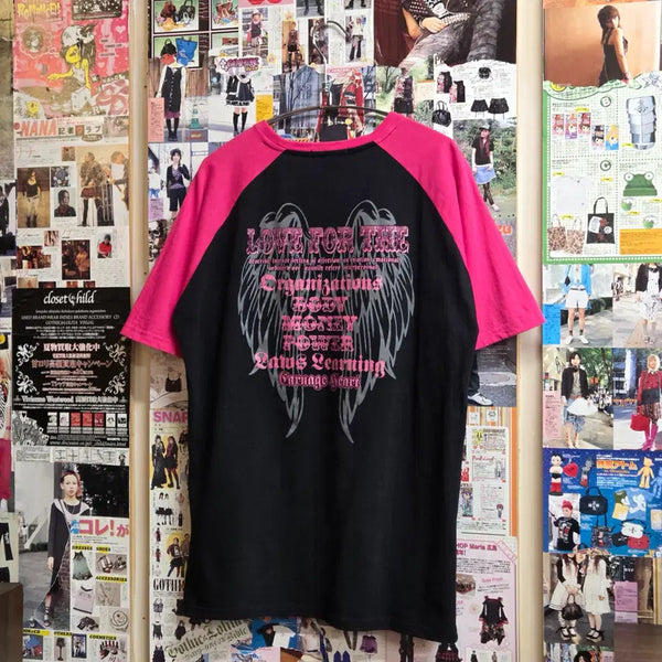 [BUNJANG] JPN Punk Glitter Print Raglan Short Sleeve T-Shirt / JPN 펑크 글리터 프린팅 나그랑 반팔