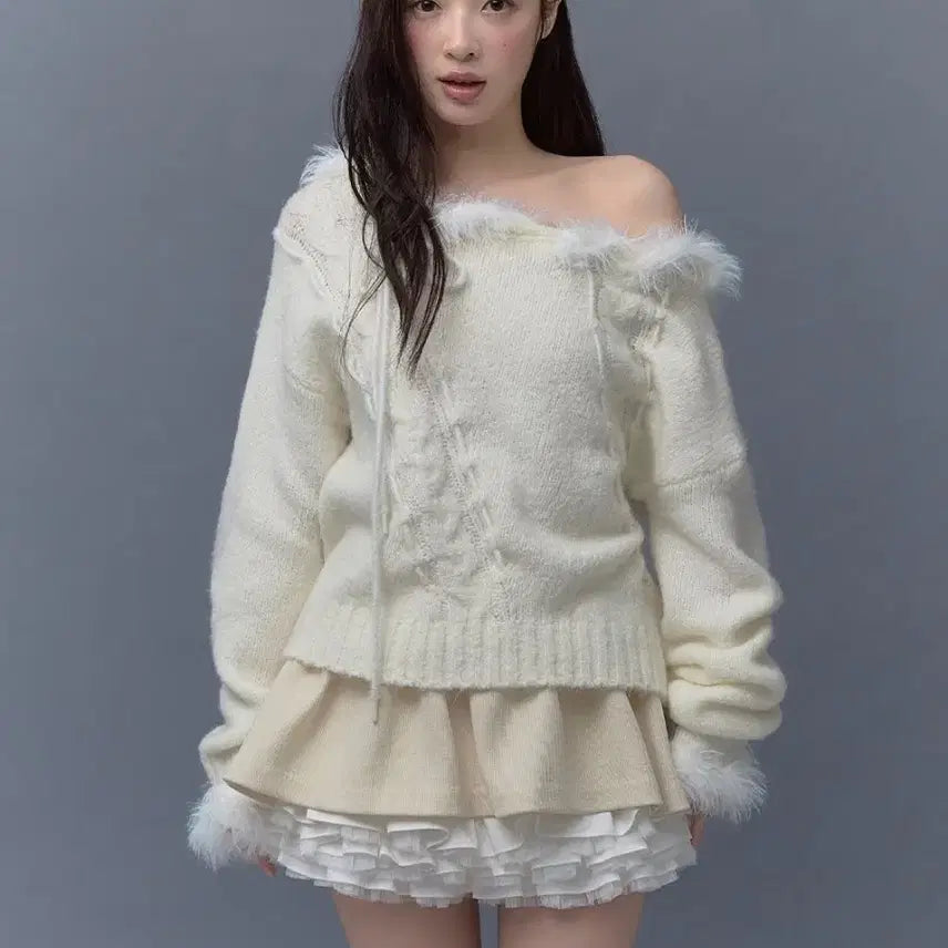 [BUNJANG] Thetis Off Shoulder Angel Cable Knit / thetis OFF SHOUlDER ANGEL CABLE KNIT