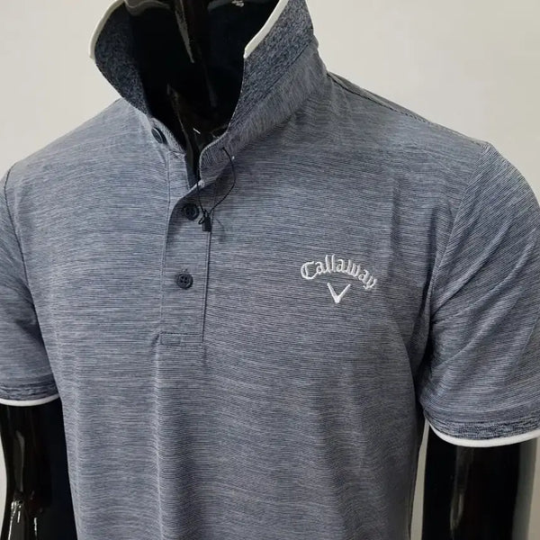 [BUNJANG] Callaway Men's Stretch Ice Cooling Short Sleeve Polo Shirt Navy Stripe Size 95 / 골프 남성용 아이스 냉감 카라티 95