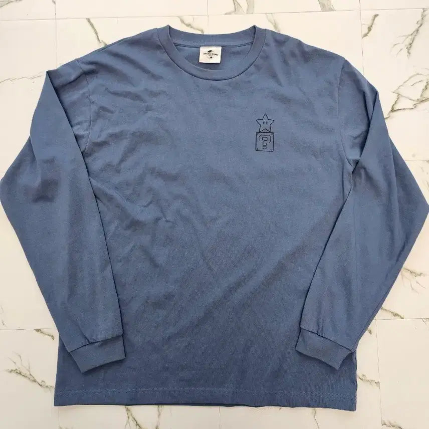 [BUNJANG] Super Mario Question Block Long Sleeve T-Shirt Blue / 슈퍼마리오 물음표 블럭 긴팔 티셔츠 블루