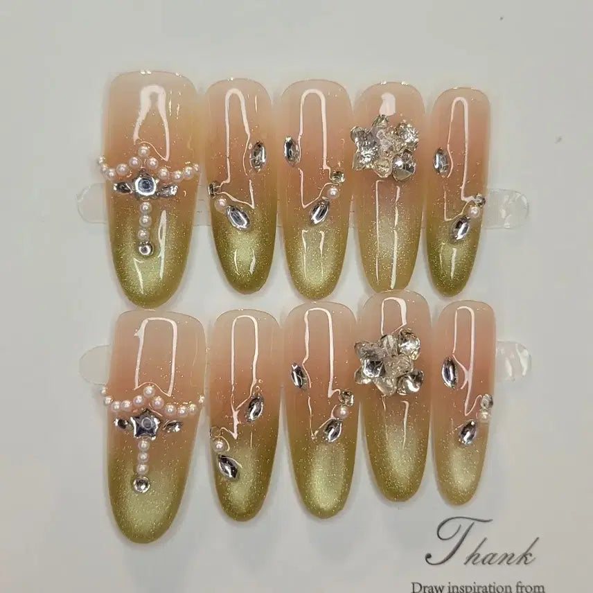 [BUNJANG] Handmade Nail Tips Set (M) / 노랑&연두 수제네일팁 새상품 M