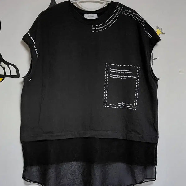 [BUNJANG] DOLLUPOOPS Layered Mesh Chiffon Half Sleeve Top Size 38 / [SIZE 38] DOLLUPOOPS 메쉬 시폰 레이어드 하프 슬리브 탑