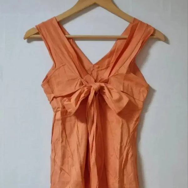 [BUNJANG] Women's Orange Sleeveless Ribbon T-Shirt / 여성 민소매 오렌지색 리본 티셔츠