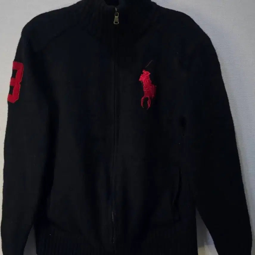 [BUNJANG] Polo Big Pony Knit Zip-Up Black/Red Size M / 폴로 POLO 빅포니 검빨 블랙레드 니트집업 95/M