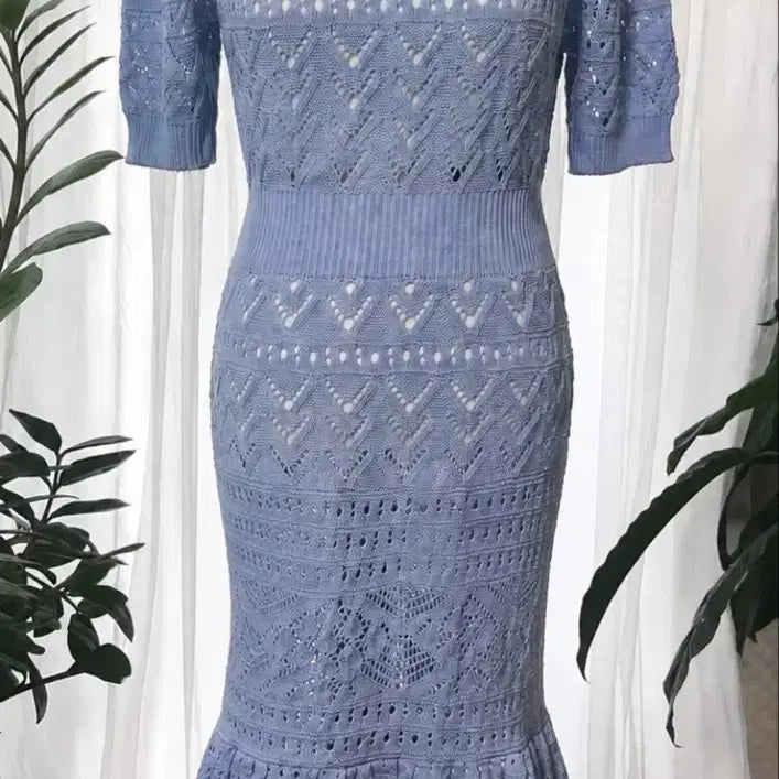 [BUNJANG] Sky Blue Punch Knit Dress / 하늘색 니트 원피스