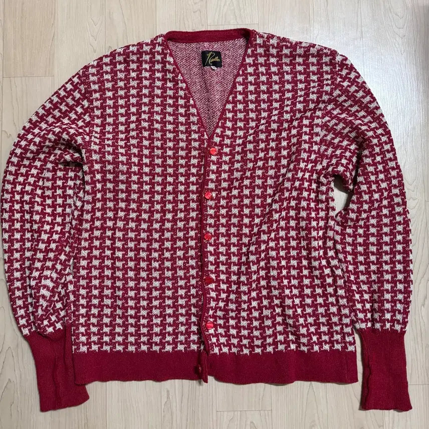 [BUNJANG] Needles Houndstooth Cardigan Red M / 니들스 하운드투스 가디건 레드 M 중고