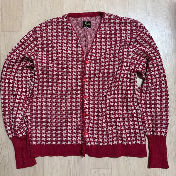 [BUNJANG] Needles Houndstooth Cardigan Red M / 니들스 하운드투스 가디건 레드 M 중고
