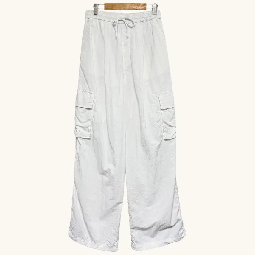 [BUNJANG] White Crinkled Wide Cargo Pants / 1670 화이트 바스락 와이드 카고팬츠