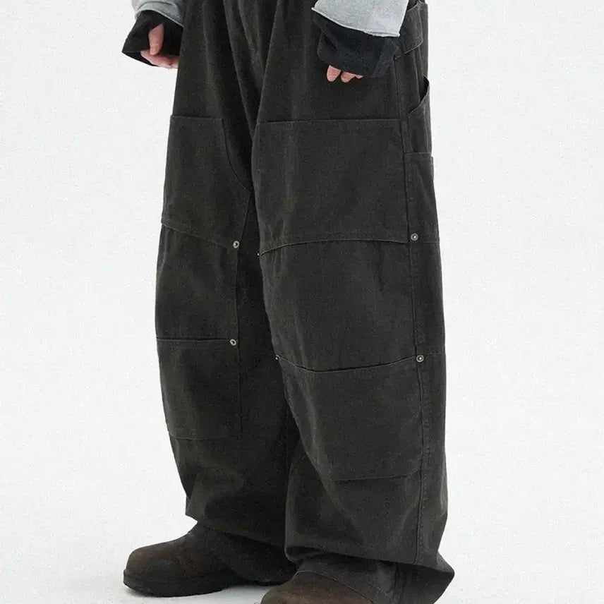 [BUNJANG] Hubs Double Knee Carpenter Curved Pants Charcoal / 후브스 더블니 카펜터 커브드 팬츠 차콜