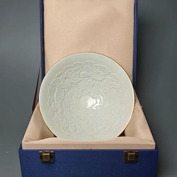 [BUNJANG] Joseon Dynasty Celadon Porcelain Vase with Peony Motif and Gold Rim / 송대 청백자 목단문 금테 발 중국도자기 골동품 미술품 수집품
