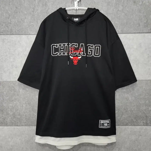 [BUNJANG] NBA Chicago Bulls Men's Short Sleeve Hoodie (Size L) / NBA 시카고 불스 남성 반팔 후디 (사이즈 L)