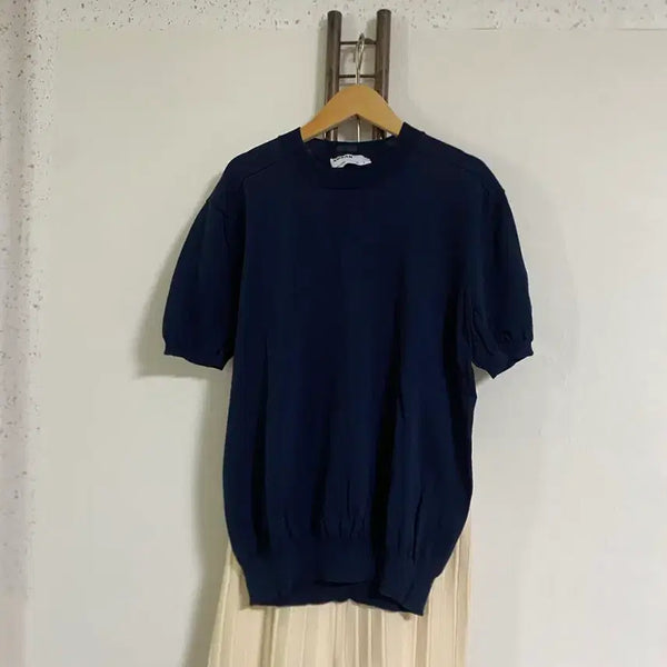 [BUNJANG] Navy Short Sleeve Knit Top - Size 66 / 네이비 반팔 니트 66 새상품