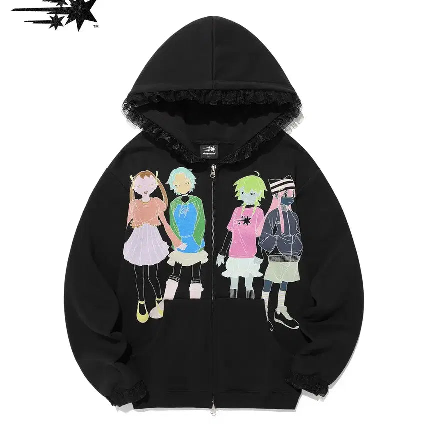 [BUNJANG] Nice Ghost Club Ghost Angel Lace Hoodie Zip-Up / 나고클 나이스고스트클럽 고스트엔젤 레이스 후드집업 후드티