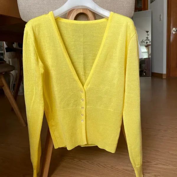 [BUNJANG] Sheer Cardigan Yellow / 시스루 가디건