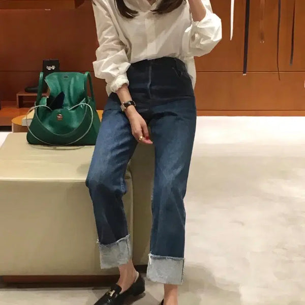 [BUNJANG] Nightwaks Levi's Remake High-Waisted Rolled-Up Denim Indigo Blue Jeans / 나이트웍스 리바이스 리메이크 인디고블루 하이웨스트 롤업 데님
