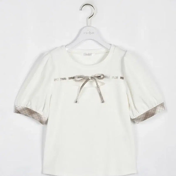 [BUNJANG] Evelyn Ribbon Detail Top T-Shirt White / evelyn 에블린 트임 리본 탑 티셔츠 화이트 스나계 양산형 지뢰계