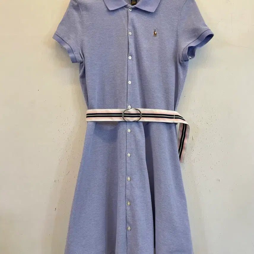 [BUNJANG] Polo Ralph Lauren Belted Short Sleeve PK Dress Girls XL (16) - Cotton / 폴로랄프로렌 벨티드 카라반팔PK원피스 걸즈XL(16)벨트셔츠원피스(QR)