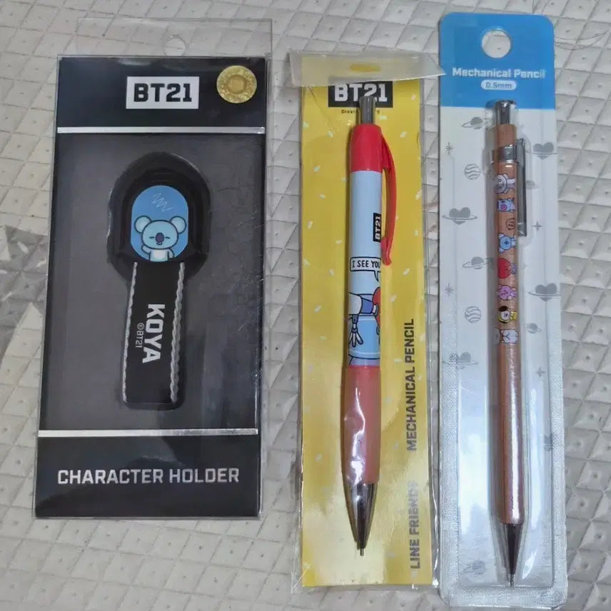 [BUNJANG] BT21 Character Phone Grip Holder & Ballpoint Pen Set / BT21 캐릭터 홀더 & 샤프 2세트