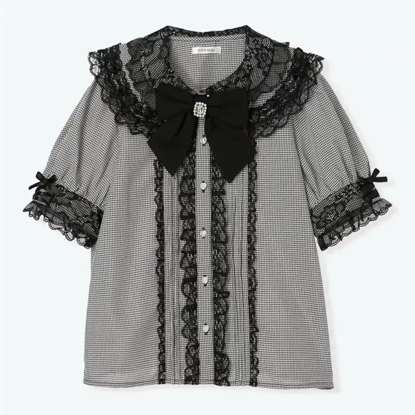 [BUNJANG] Noemie Ribbon Blouse - Black Check / noemie 노에미 리본 블라우스 블랙 체크 양산형 지뢰계 양지뢰 걸리
