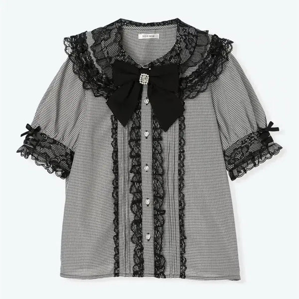 [BUNJANG] Noemie Ribbon Blouse - Black Check / noemie 노에미 리본 블라우스 블랙 체크 양산형 지뢰계 양지뢰 걸리
