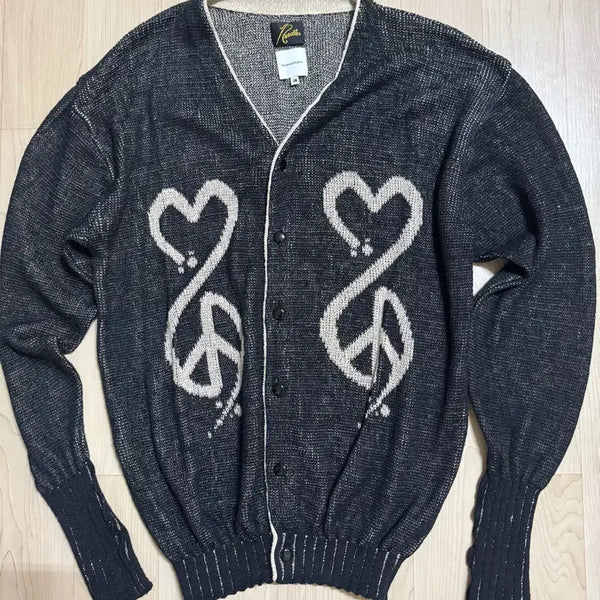 [BUNJANG] Needles x Sasquatchfabrix Love & Peace V-Neck Cardigan (Size S) / 니들스 사스콰치패브릭스 러브&피스 브이넥 가디건 S 중고
