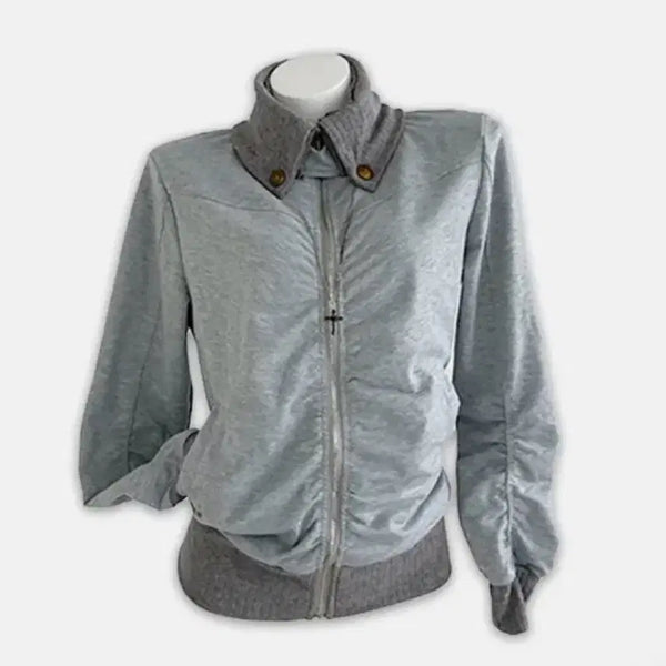 [BUNJANG] Button-Down Shirring Zip-Up / y2k무드 버튼다운 그레이 셔링 집업 지그재그 에이블리
