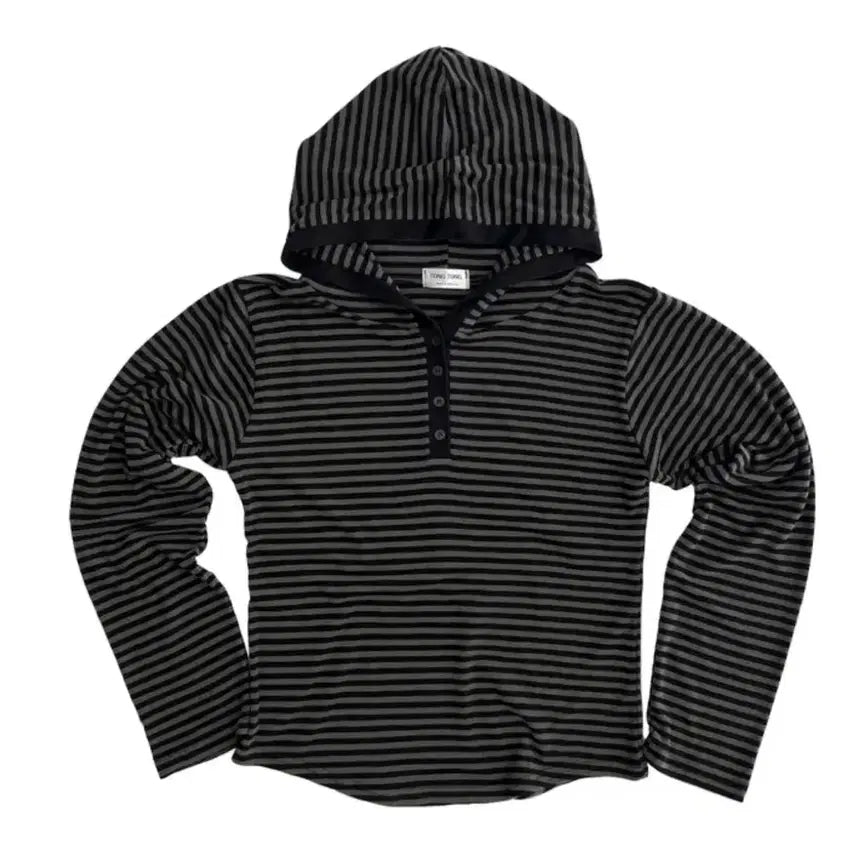 [BUNJANG] Relaxed Fit Colorblock Striped Hoodie T-Shirt / 몸매보정 여유핏 배색 단가라 후드 티셔츠 통통제작