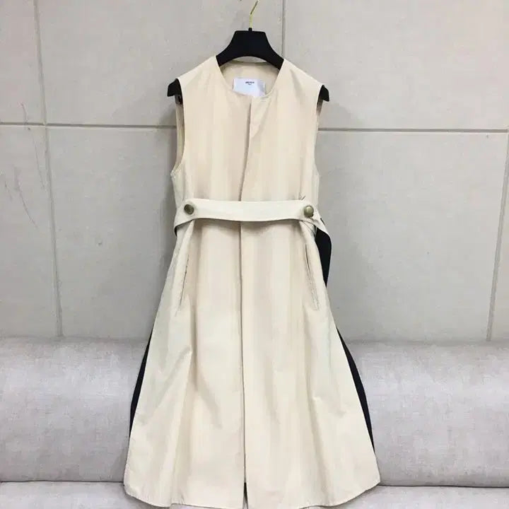 [BUNJANG] OBZEE Beige Belted Long Vest / 한섬 오브제 OBZEE 정품 일본원단 베이지 벨트 롱 베스트