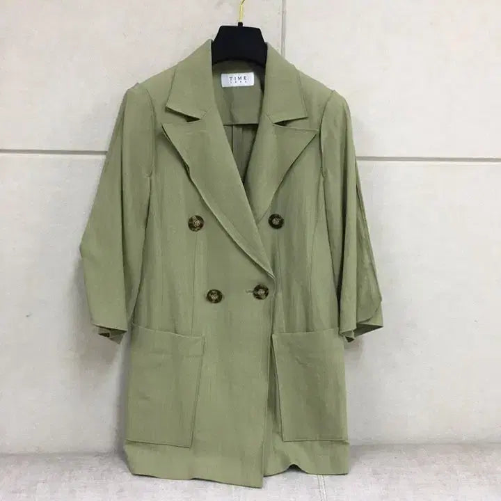 [BUNJANG] TIME Double-Button Linen Blend Jacket / 한섬 타임 정품 그린(연카키)더블 버튼  칠부소매  린넨자켓
