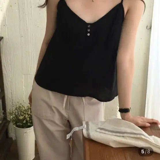 [BUNJANG] Founders Marie Top Linen Lace Camisole Bustier - Black / Founders 파운더스 마리 탑 린넨 레이스 끈나시 뷔스티에 블랙