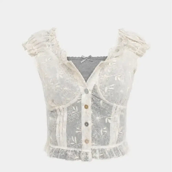 [BUNJANG] Fog Shirring Top Blouse with Built-in Cups / 포그 셔링 탑 블라우스 빈티지 캡 내장 데이트룩 그레이
