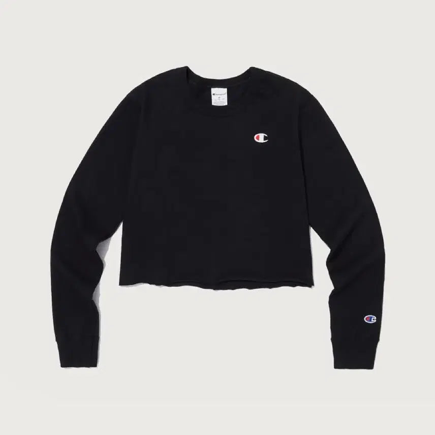 [BUNJANG] Champion Women's Boyfriend Crop Long Sleeve T-Shirt Black S / 챔피온 CHAMPION 여성 보이프렌드 크롭 롱슬리브 티셔츠 블랙 S