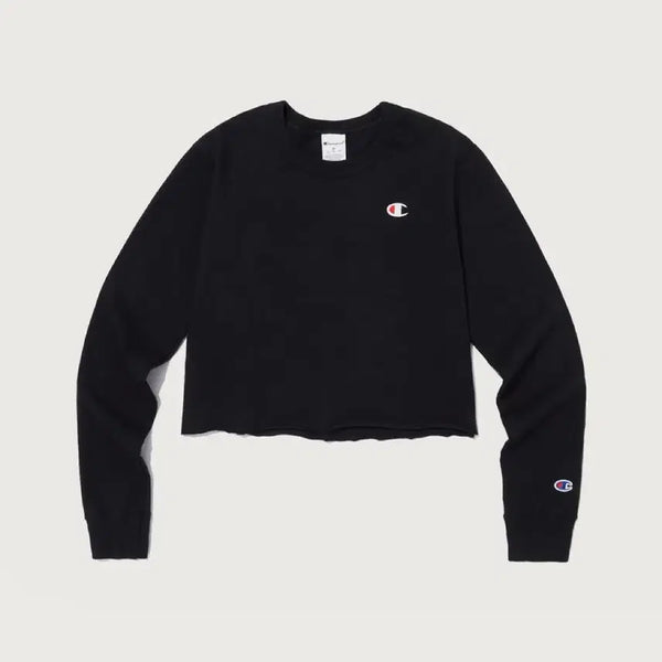 [BUNJANG] Champion Women's Boyfriend Crop Long Sleeve T-Shirt Black S / 챔피온 CHAMPION 여성 보이프렌드 크롭 롱슬리브 티셔츠 블랙 S