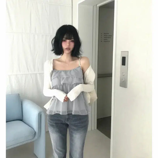 [BUNJANG] Women's Goddess Ruffle Sleeveless Top / ( 휴양지/ 바캉스룩 ) 여신 프릴 나시