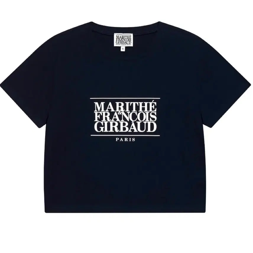 [BUNJANG] Marithe Cropped Short Sleeve T-Shirt Navy / 마리떼 크롭 반팔 네이비