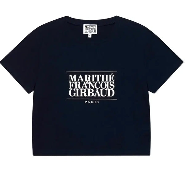 [BUNJANG] Marithe Cropped Short Sleeve T-Shirt Navy / 마리떼 크롭 반팔 네이비