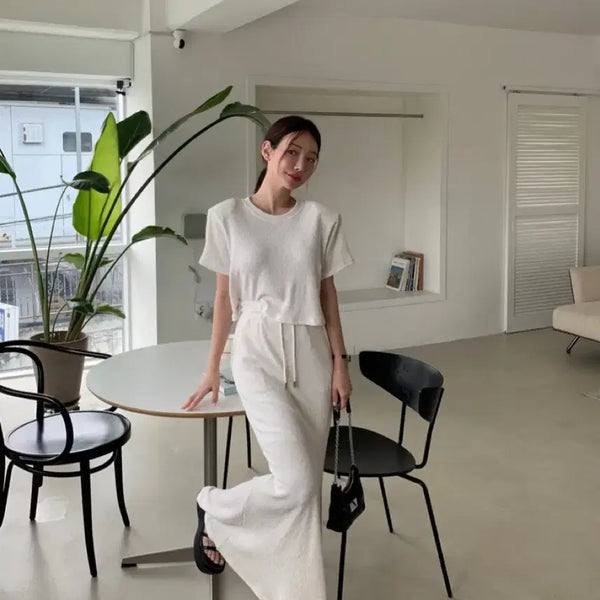 [BUNJANG] Revesity Pleated Set (Top + Skirt) Ivory / 레브시티 플리츠 세트 (티+스커트) 아이보리,F