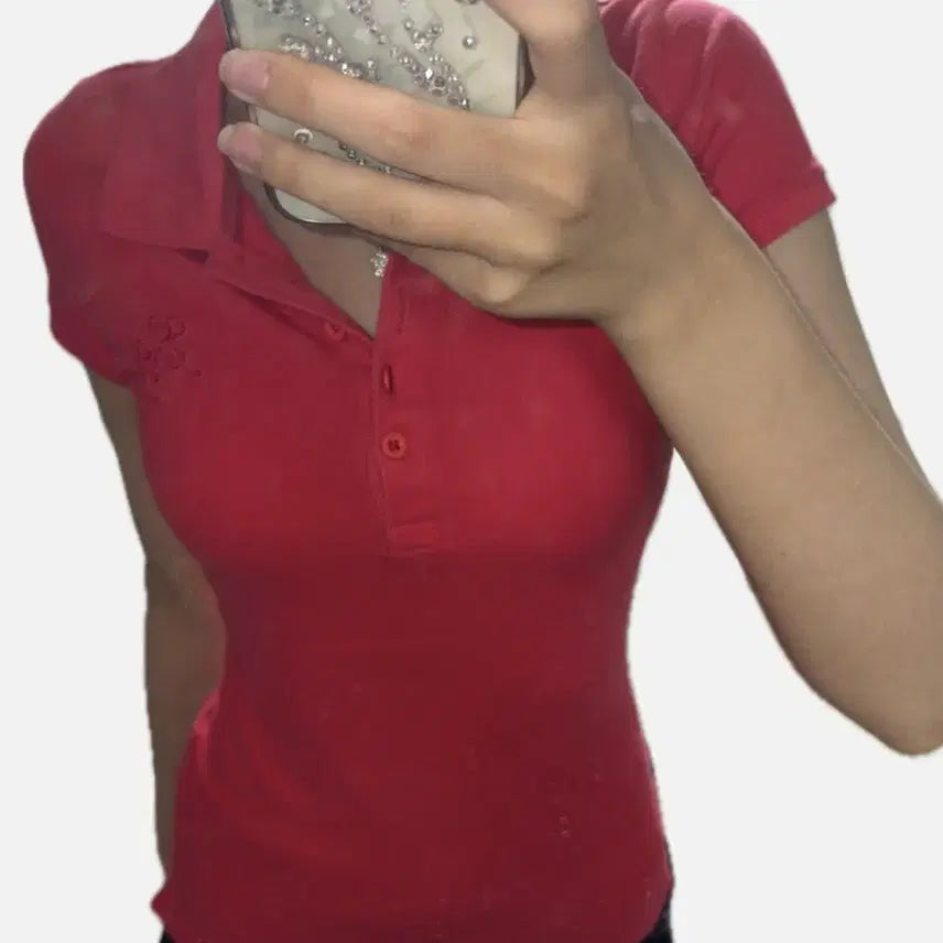 [BUNJANG] Egoist Hot Pink Y2K Fitted Collar T-Shirt Vintage / 에고이스트 핫핑크 y2k PK 딱붙 방팔 카라티셔츠 빈티지