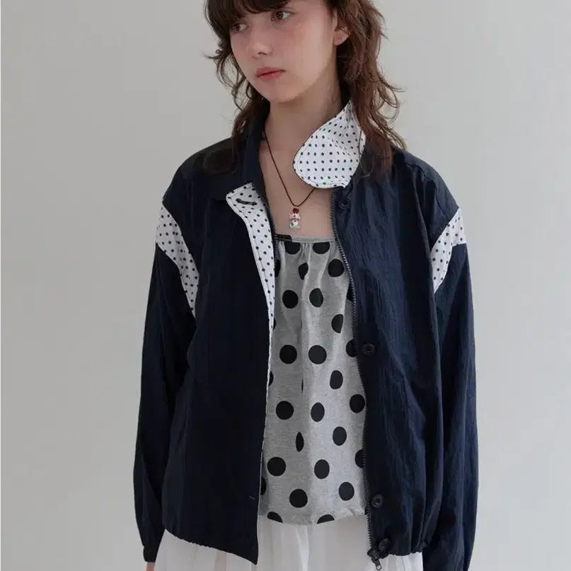 [BUNJANG] Funfromfun Dot Reversible Blouson Jumper / 펀프롬펀 도트 블루종점퍼