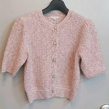 [BUNJANG] LUSSO Tweed Short Sleeve Cardigan Pink / 특가  제평 LUSSO 트위드 반팔가디건 8(55-66)