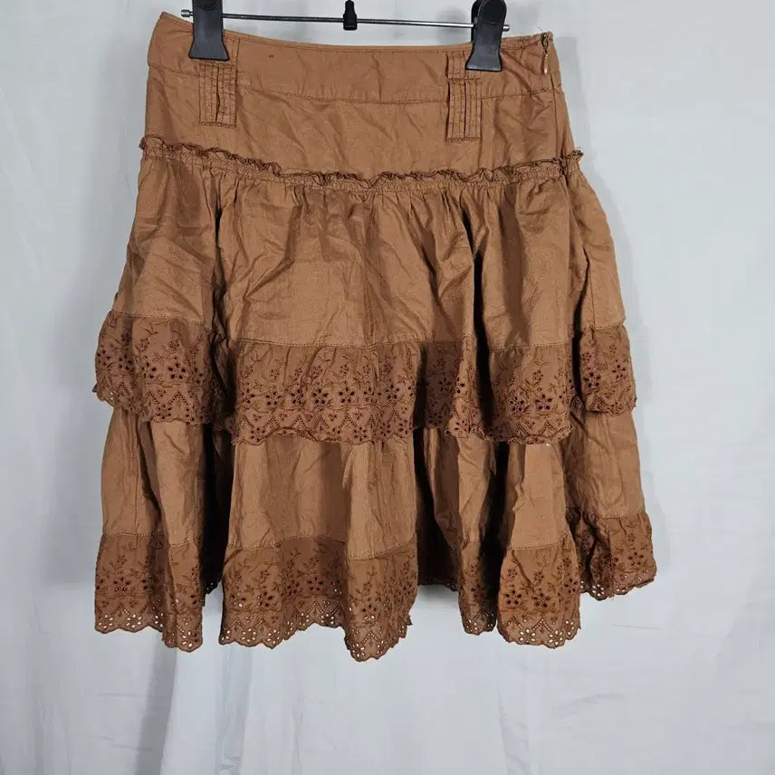 [BUNJANG] Lace Tiered Skirt Brown / 레이스 캉캉 스커트 브라운