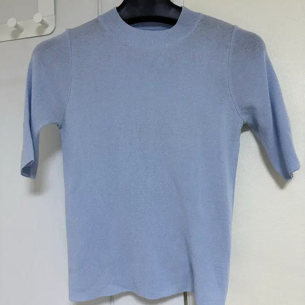 [BUNJANG] Light Blue Short Sleeve Knit Top / 소라색 반팔 니트